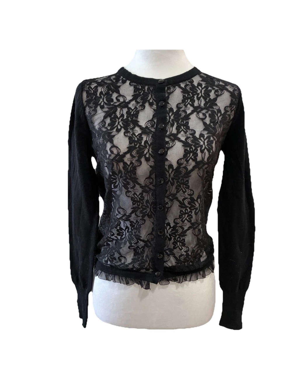 Hot Topic Too Fast Skull Blk Whimsygoth Lace Cardi Sweater Halloween Dead SZ Med